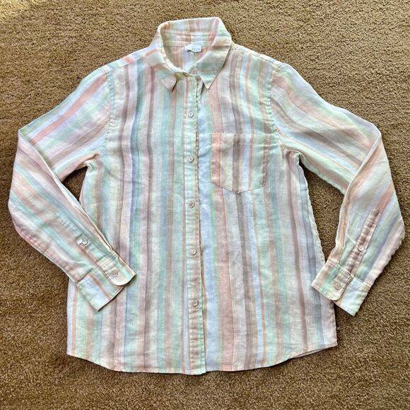 Ecru Womens Multicolor Stripe Clooney Linen Long Sleeve Husband Shirt Size Small - Picture 1 of 8